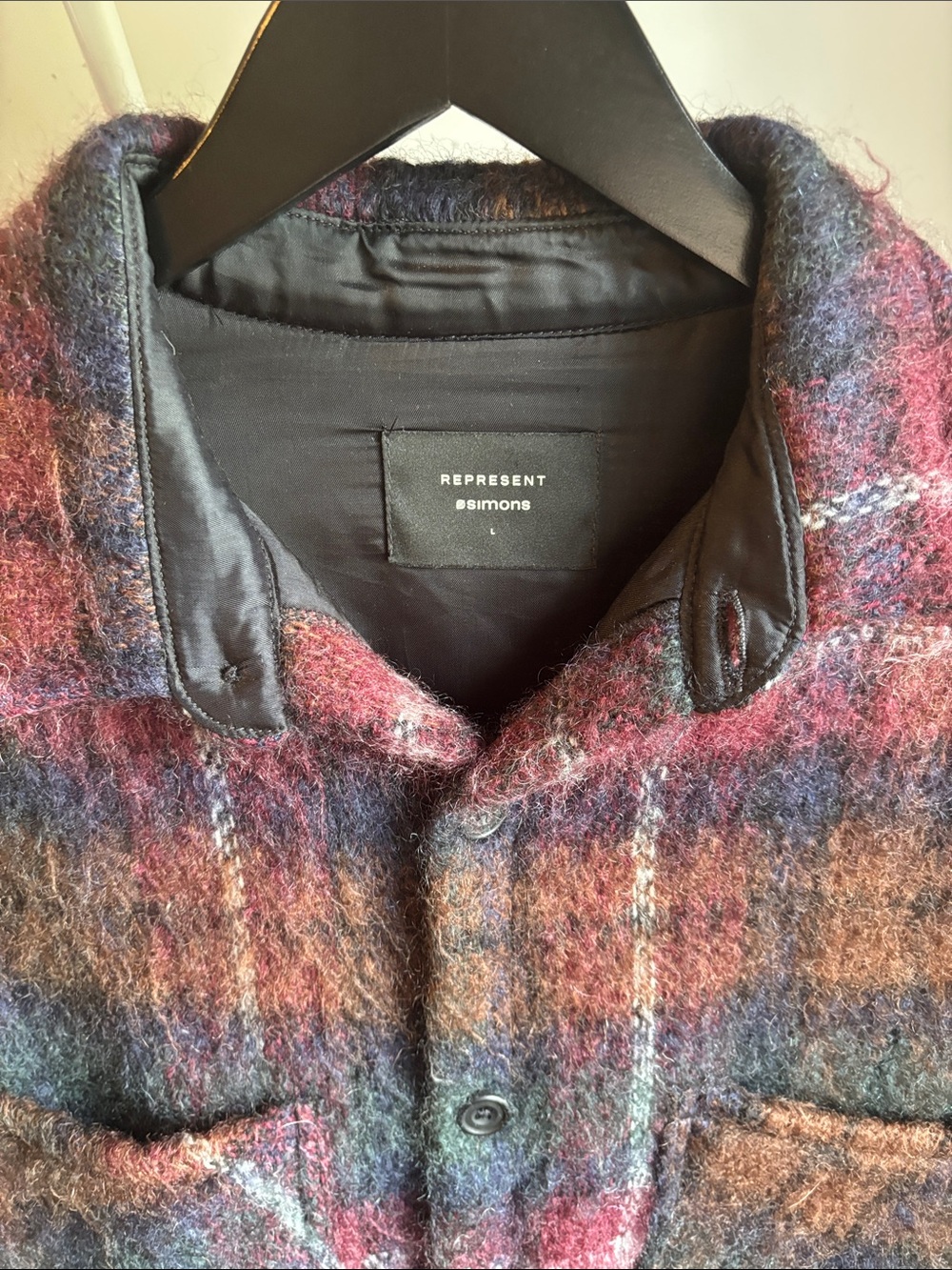 Represent @ Simons Mohair Wool Plaid Oversized Overshirt Jacket L - Picture 2 of 5